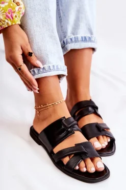 Maciejka Skórzane Wygodne Klapki Damskie 05549-01 Czarne