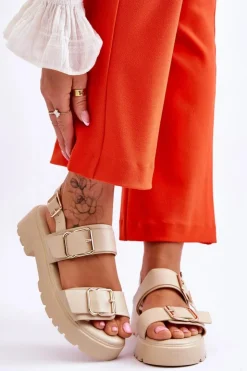 Boto Sandały Płaskie*Skórzane Wygodne Sandały Beżowe Alayah