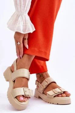 Boto Sandały Płaskie*Skórzane Wygodne Sandały Beżowe Alayah