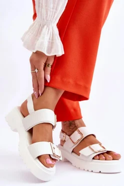 Best Boto Skórzane Wygodne Sandały Białe Alayah