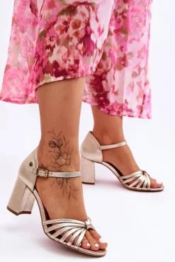 Clearance Maciejka Skórzane Wygodne Sandały 06025-25 Złote