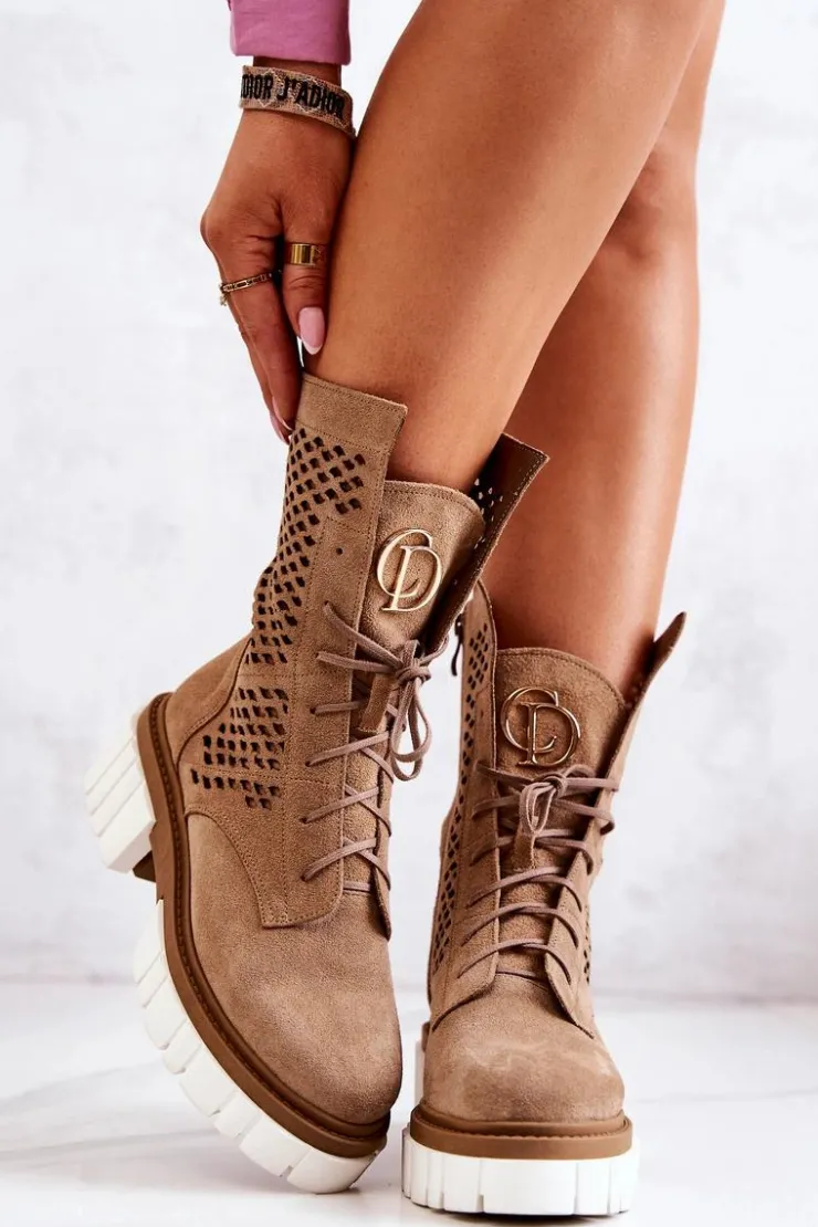 Boto Botki Wiosenne|Brązowe I Beżowe Botki*Skórzane Wysokie Botki Workery Nicole Jasnobrązowe 2706 Brązowy