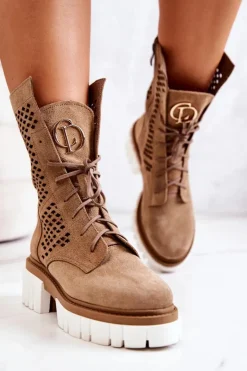 Boto Botki Wiosenne|Brązowe I Beżowe Botki*Skórzane Wysokie Botki Workery Nicole Jasnobrązowe 2706 Brązowy