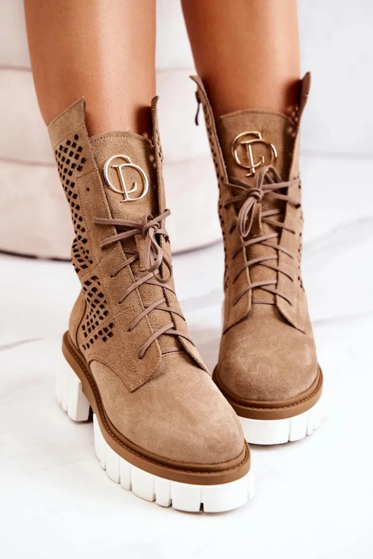 Boto Botki Wiosenne|Brązowe I Beżowe Botki*Skórzane Wysokie Botki Workery Nicole Jasnobrązowe 2706 Brązowy