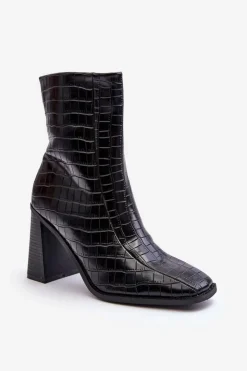 Online Boto Skórzane Wysokie Botki Wężowy Wzór Czarne Kornell