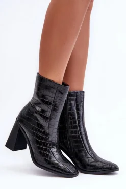 Online Boto Skórzane Wysokie Botki Wężowy Wzór Czarne Kornell