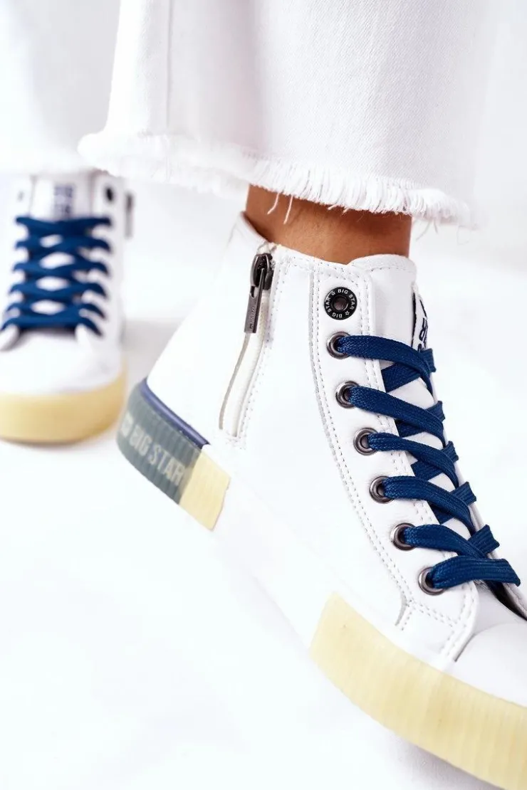 Online Big Star Shoes Skórzane Wysokie Trampki Big Star II274137 Białe