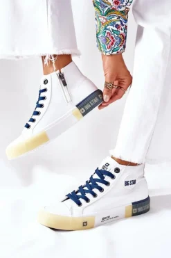 Online Big Star Shoes Skórzane Wysokie Trampki Big Star II274137 Białe