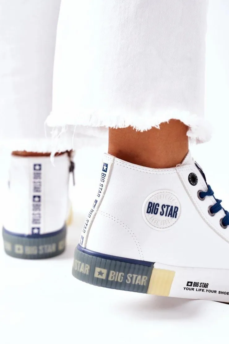 Online Big Star Shoes Skórzane Wysokie Trampki Big Star II274137 Białe