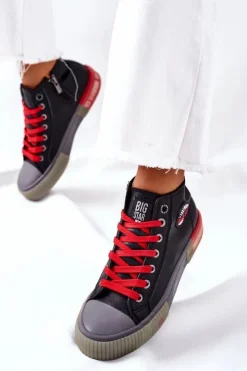 Damskie Big Star Shoes Skórzane Wysokie Trampki Big Star II274139 Czarne