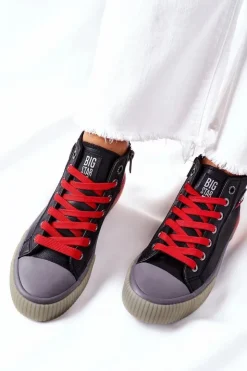 Damskie Big Star Shoes Skórzane Wysokie Trampki Big Star II274139 Czarne