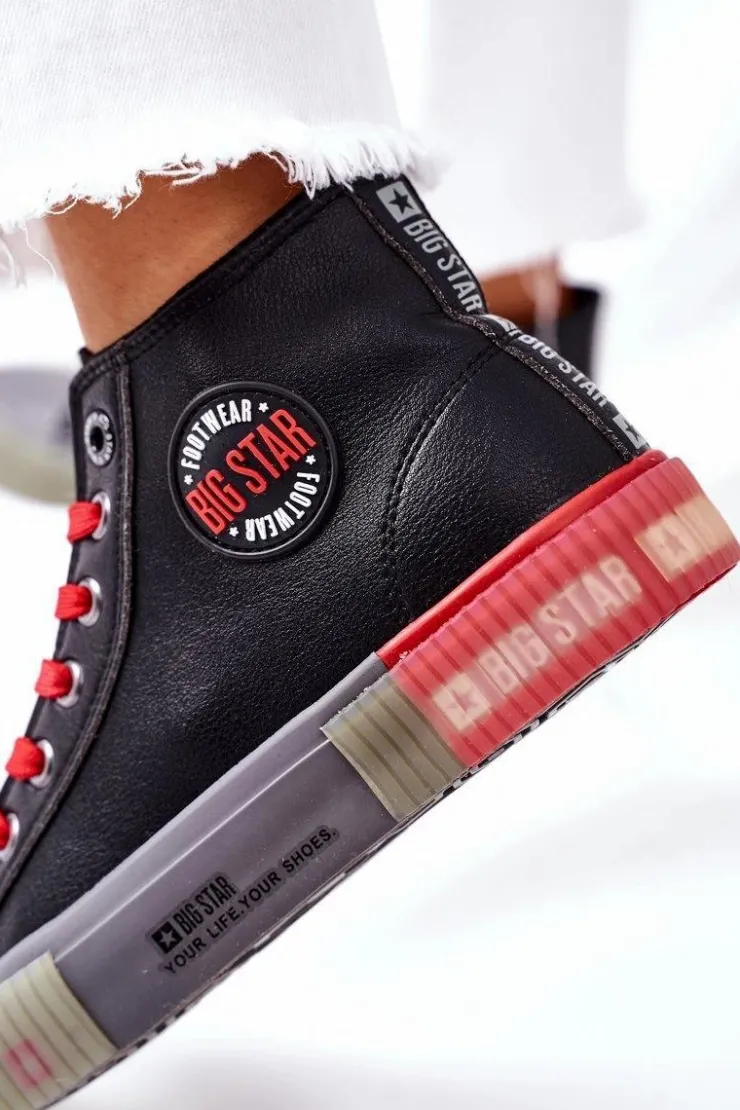 Damskie Big Star Shoes Skórzane Wysokie Trampki Big Star II274139 Czarne