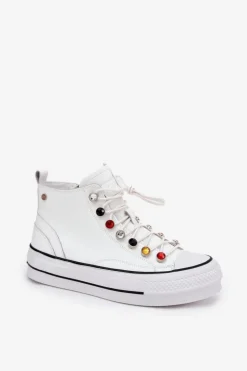 Damskie GOE Skórzane Wysokie Trampki Damskie RR2N4102 Białe