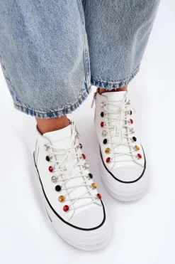 Damskie GOE Skórzane Wysokie Trampki Damskie RR2N4102 Białe