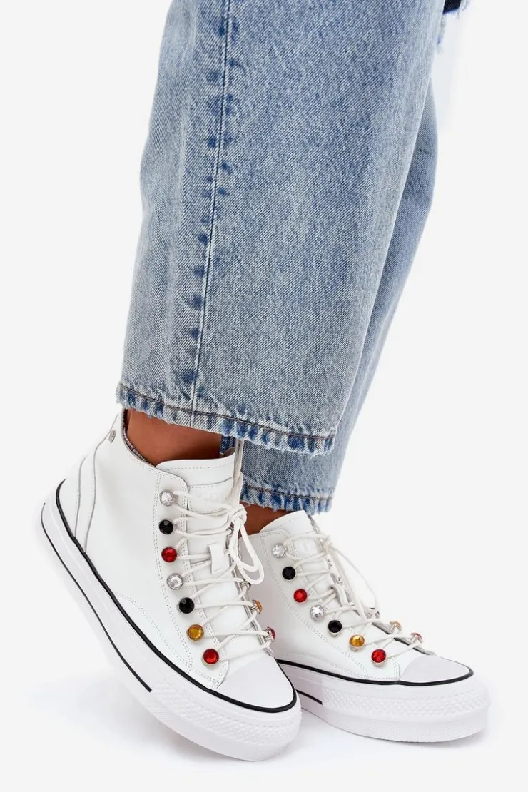 Damskie GOE Skórzane Wysokie Trampki Damskie RR2N4102 Białe