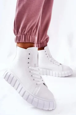 Boto Trampki Damskie Wysokie*Skórzane Wysokie Trampki Na Platformie Białe Meniphise