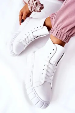 Boto Trampki Damskie Wysokie*Skórzane Wysokie Trampki Na Platformie Białe Meniphise