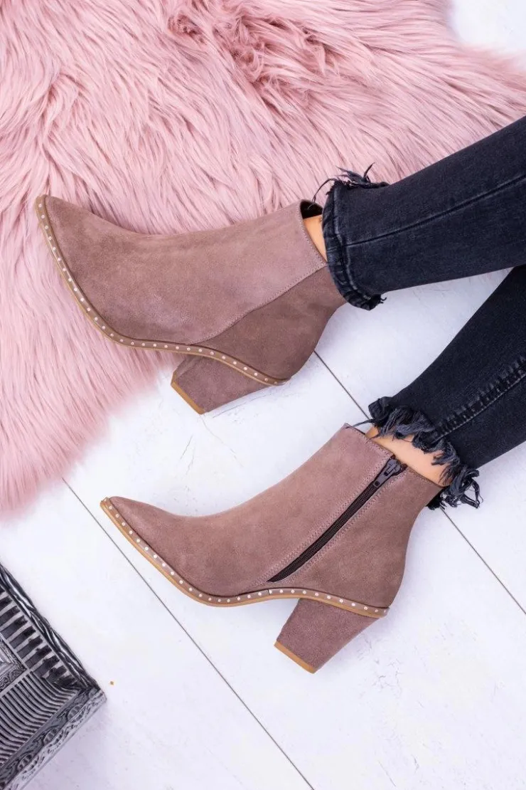 Damskie Boto Skórzane Zamszowe Beżowe Damskie Botki W Szpic Z Suwakiem Sonoma