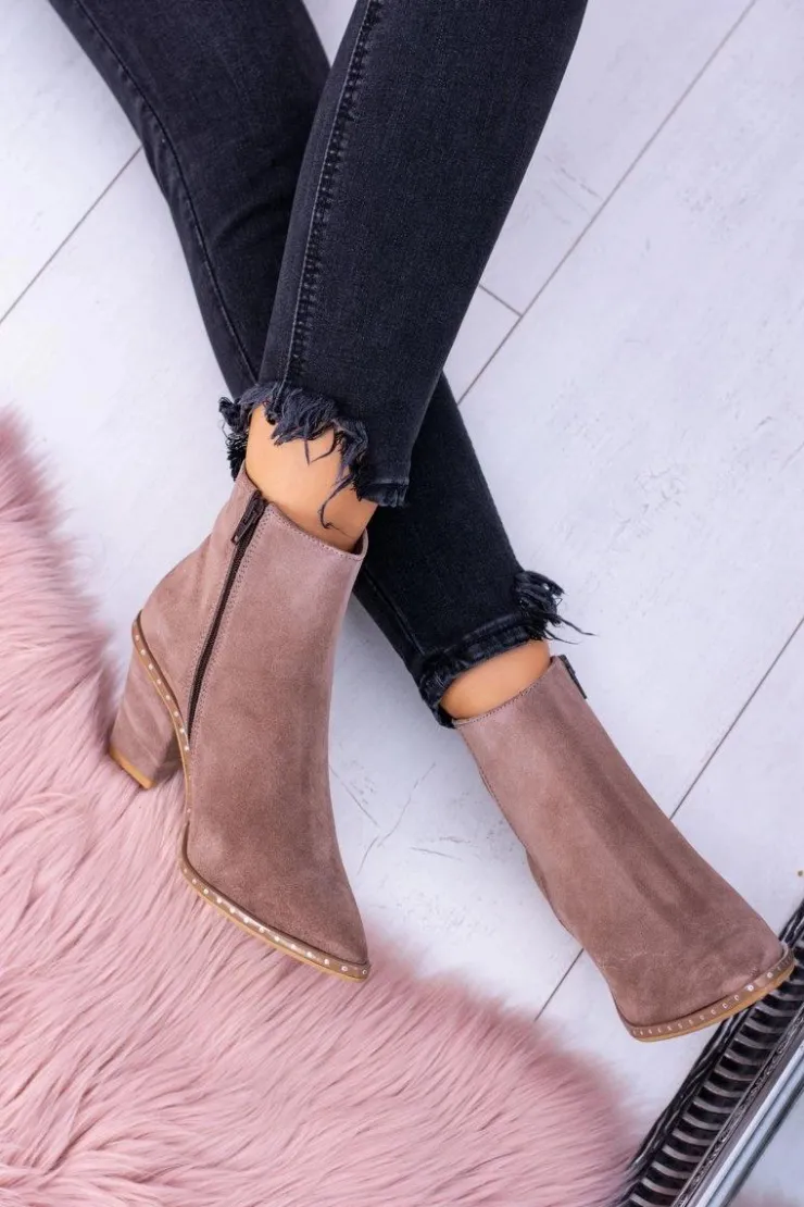 Damskie Boto Skórzane Zamszowe Beżowe Damskie Botki W Szpic Z Suwakiem Sonoma