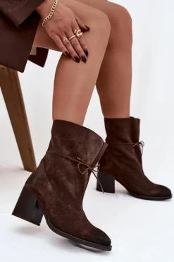 Damskie Zazoo Skórzane Zamszowe Botki Damskie Na Słupku 1151 Czekoladowe