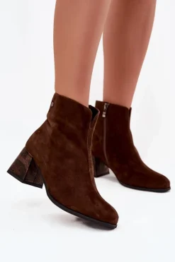 Hot Maciejka Skórzane Zamszowe Botki Damskie Na Słupku K7202-02 Czekoladowe Brązowy
