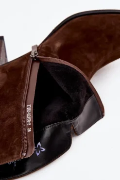 Hot Maciejka Skórzane Zamszowe Botki Damskie Na Słupku K7202-02 Czekoladowe Brązowy