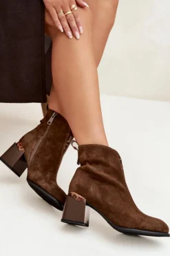 Buty damskie Vinceza Botki Ocieplane|Botki Skórzane*Skórzane Zamszowe Botki Damskie Na Słupku Vinceza 66811 Brązowe