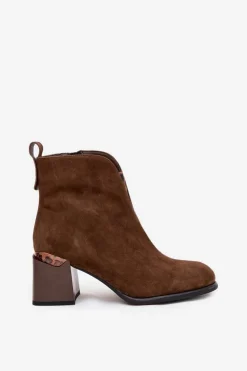 Buty damskie Vinceza Botki Ocieplane|Botki Skórzane*Skórzane Zamszowe Botki Damskie Na Słupku Vinceza 66811 Brązowe