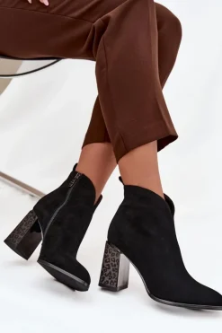 Boto Botki Ocieplane|Botki Na Słupku*Skórzane Zamszowe Botki Damskie Na Słupku Ocieplane Czarne Zivella Czarny