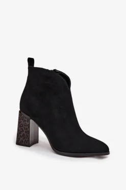 Boto Botki Ocieplane|Botki Na Słupku*Skórzane Zamszowe Botki Damskie Na Słupku Ocieplane Czarne Zivella Czarny