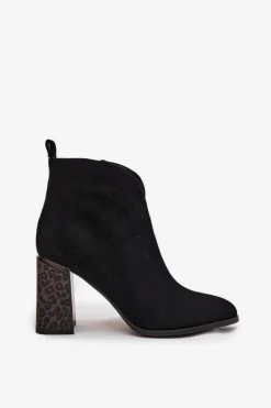 Boto Botki Ocieplane|Botki Na Słupku*Skórzane Zamszowe Botki Damskie Na Słupku Ocieplane Czarne Zivella Czarny