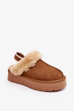 Boto Kapcie Klasyczne*Skórzane Zamszowe Kapcie Damskie Na Platformie Z Futerkiem Camel Sophienne Brązowy