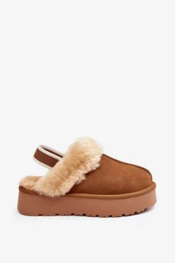 Boto Kapcie Klasyczne*Skórzane Zamszowe Kapcie Damskie Na Platformie Z Futerkiem Camel Sophienne Brązowy