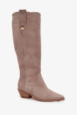 Online Zazoo Skórzane Zamszowe Kozaki Kowbojki Ocieplane 4224 Cappuccino Beżowy