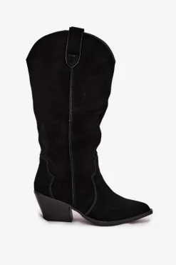 Boto Kozaki Ocieplane|Kozaki Na Słupku*Skórzane Zamszowe Kozaki Kowbojki Damskie Ocieplane Czarne Urselle Czarny