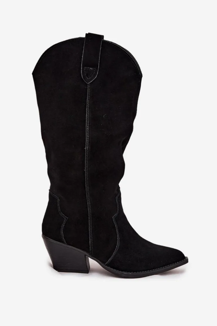 Boto Kozaki Ocieplane|Kozaki Na Słupku*Skórzane Zamszowe Kozaki Kowbojki Damskie Ocieplane Czarne Urselle Czarny