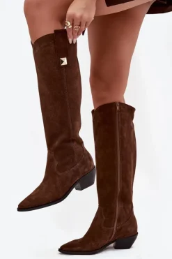 Zazoo Kozaki Ocieplane|Kozaki Wiosenne*Skórzane Zamszowe Kozaki Kowbojki Ocieplane 4224 Czekoladowe Brązowy