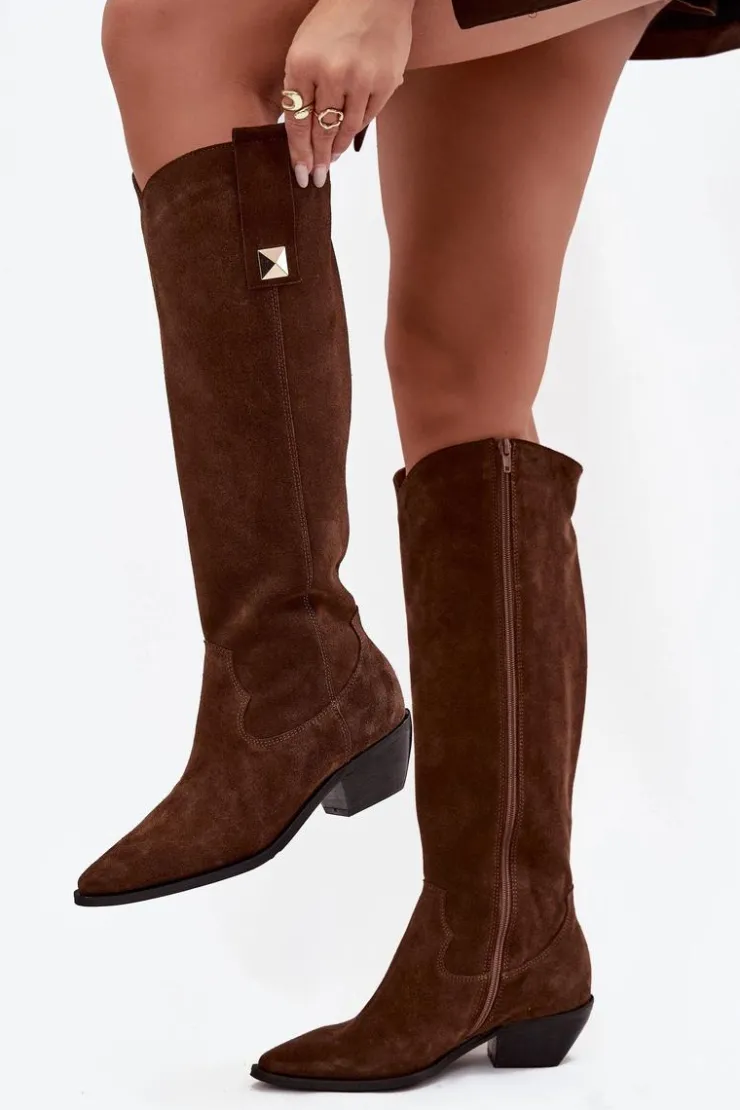 Zazoo Kozaki Ocieplane|Kozaki Wiosenne*Skórzane Zamszowe Kozaki Kowbojki Ocieplane 4224 Czekoladowe Brązowy