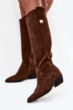 Zazoo Kozaki Ocieplane|Kozaki Wiosenne*Skórzane Zamszowe Kozaki Kowbojki Ocieplane 4224 Czekoladowe Brązowy