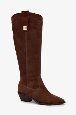 Zazoo Kozaki Ocieplane|Kozaki Wiosenne*Skórzane Zamszowe Kozaki Kowbojki Ocieplane 4224 Czekoladowe Brązowy