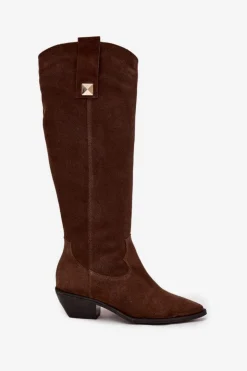 Zazoo Kozaki Ocieplane|Kozaki Wiosenne*Skórzane Zamszowe Kozaki Kowbojki Ocieplane 4224 Czekoladowe Brązowy