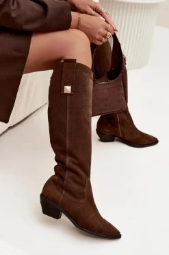 Zazoo Kozaki Ocieplane|Kozaki Wiosenne*Skórzane Zamszowe Kozaki Kowbojki Ocieplane 4224 Czekoladowe Brązowy