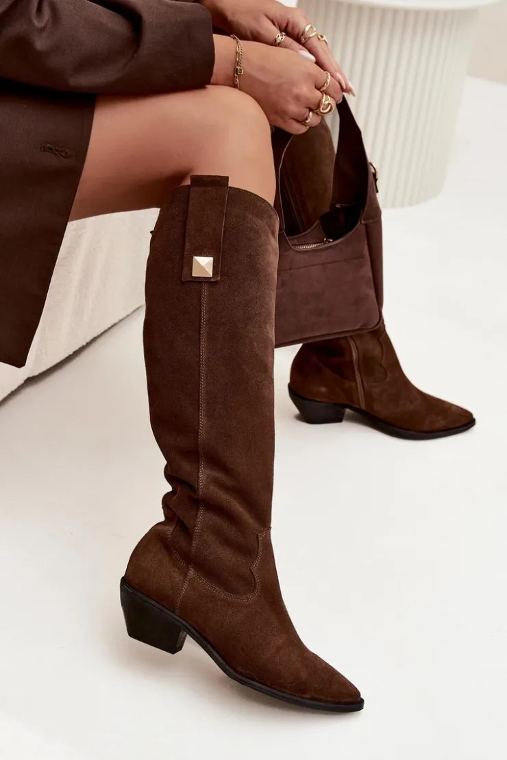 Zazoo Kozaki Ocieplane|Kozaki Wiosenne*Skórzane Zamszowe Kozaki Kowbojki Ocieplane 4224 Czekoladowe Brązowy