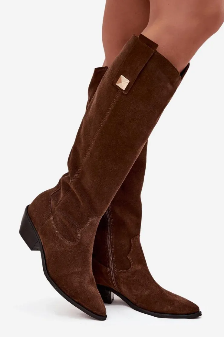 Zazoo Kozaki Ocieplane|Kozaki Wiosenne*Skórzane Zamszowe Kozaki Kowbojki Ocieplane 4224 Czekoladowe Brązowy