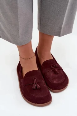 Discount Zazoo Skórzane Zamszowe Mokasyny Typu Barefoot 322 Bordowe Czerwony