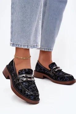 Sale D&A Skórzane Zamszowe Mokasyny Damskie Z Ozdobnym Detalem MR52-178 Czarne