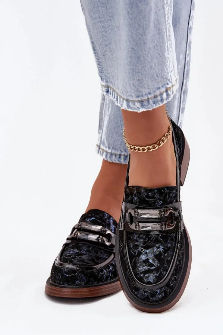 Sale D&A Skórzane Zamszowe Mokasyny Damskie Z Ozdobnym Detalem MR52-178 Czarne