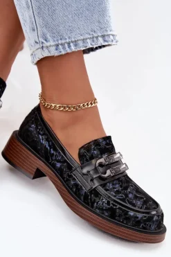 Sale D&A Skórzane Zamszowe Mokasyny Damskie Z Ozdobnym Detalem MR52-178 Czarne