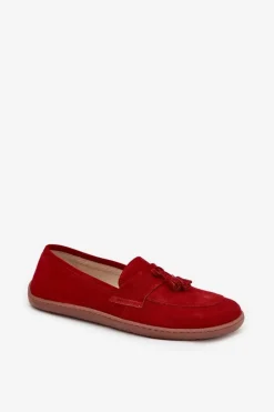 Zazoo Mokasyny Damskie Zamszowe|Barefoot*Skórzane Zamszowe Mokasyny Typu Barefoot 322 Czerwone Czerwony