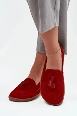 Zazoo Mokasyny Damskie Zamszowe|Barefoot*Skórzane Zamszowe Mokasyny Typu Barefoot 322 Czerwone Czerwony